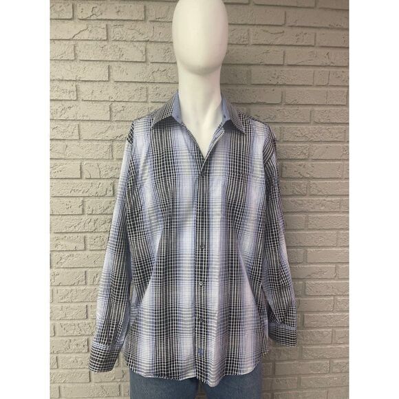 Bugatchi Blue Striped Plaid Long Sleeve Shirt Size XL - Picture 1 of 12